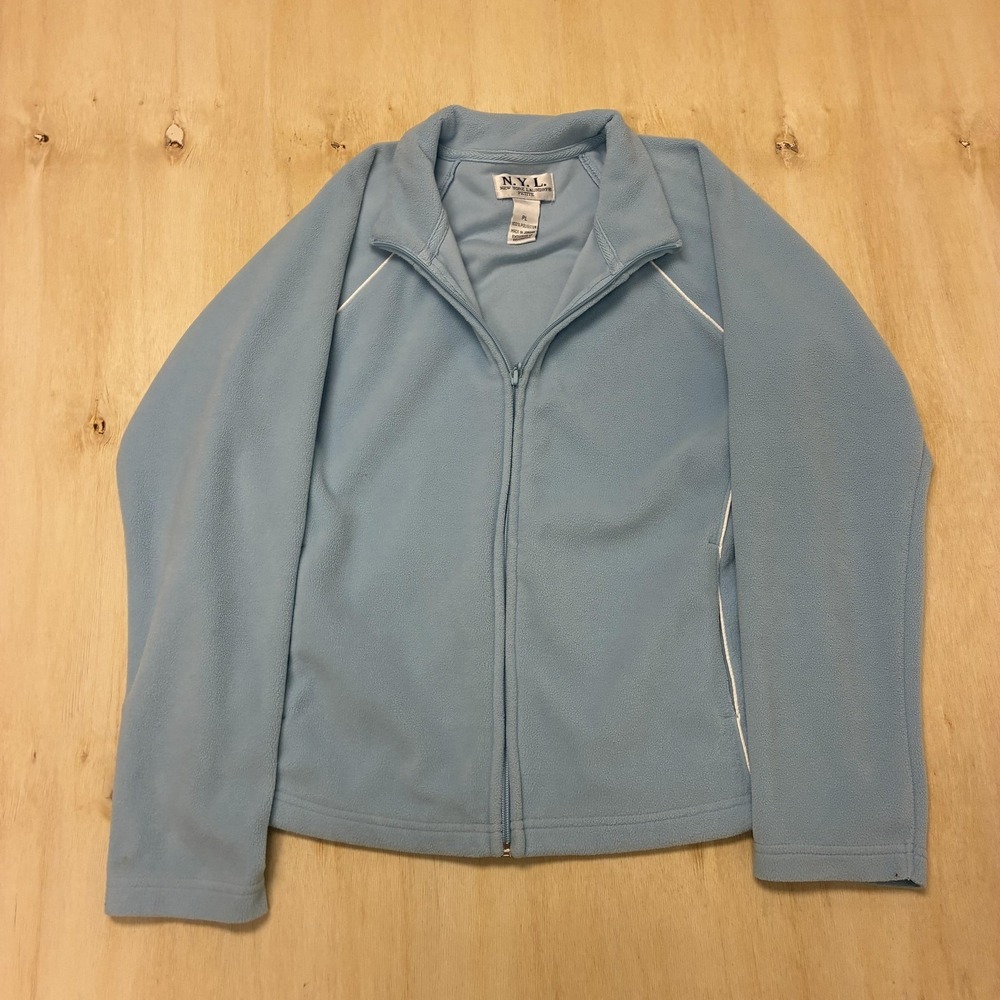 New York Laundry Jacket Womens Petites PL Blue Fleece Full Zip Collared Pockets